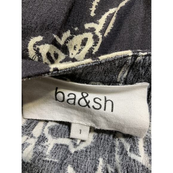 Ba&Sh 'Sessee' Black Floral Print Three Quarter Sleeve U Neck Button Blouse - Picture 4 of 5